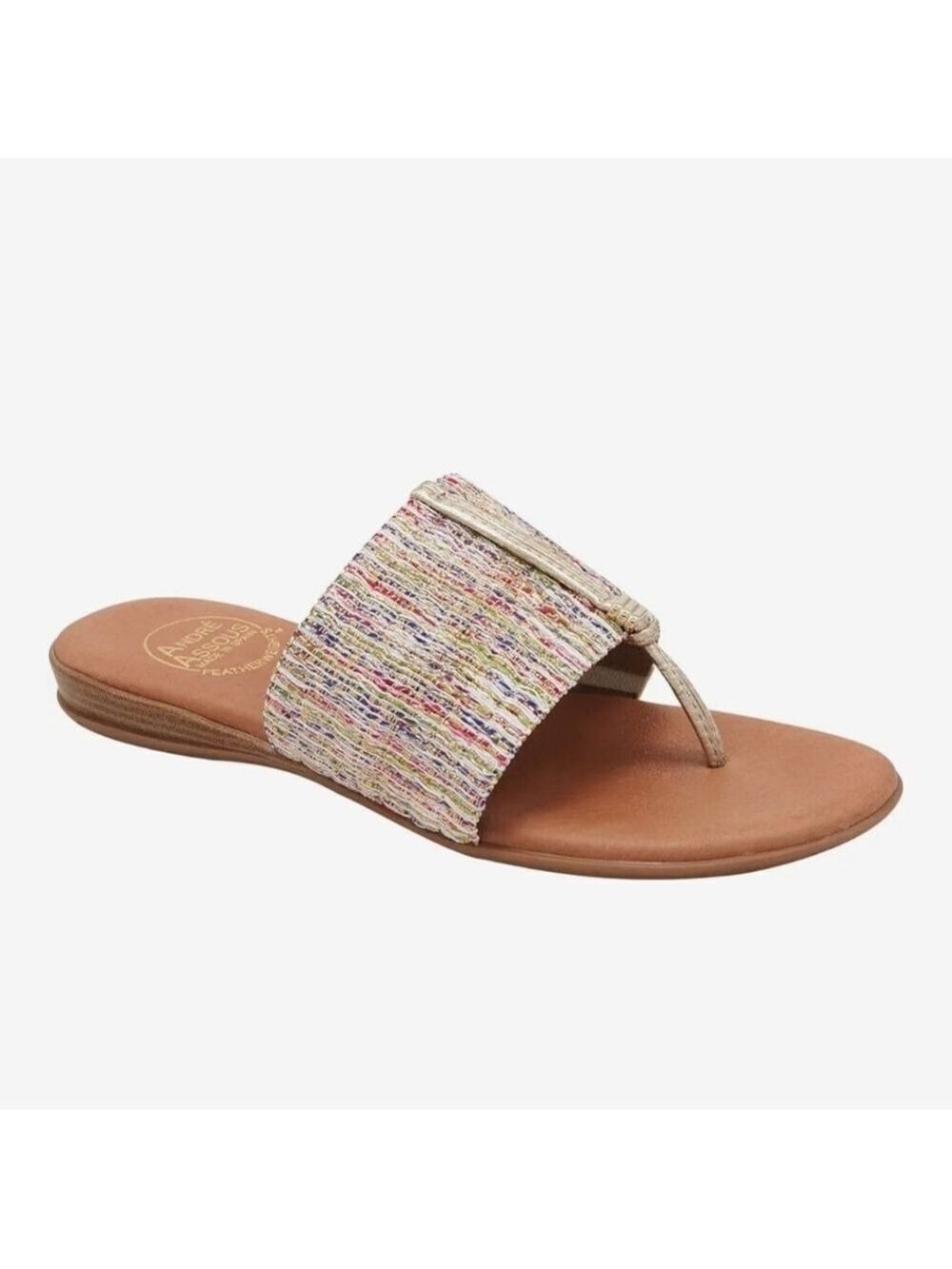 André Assous Nice Natural Stretch-Raffia Featherweights™ Sandals Sz: 7 Metallic